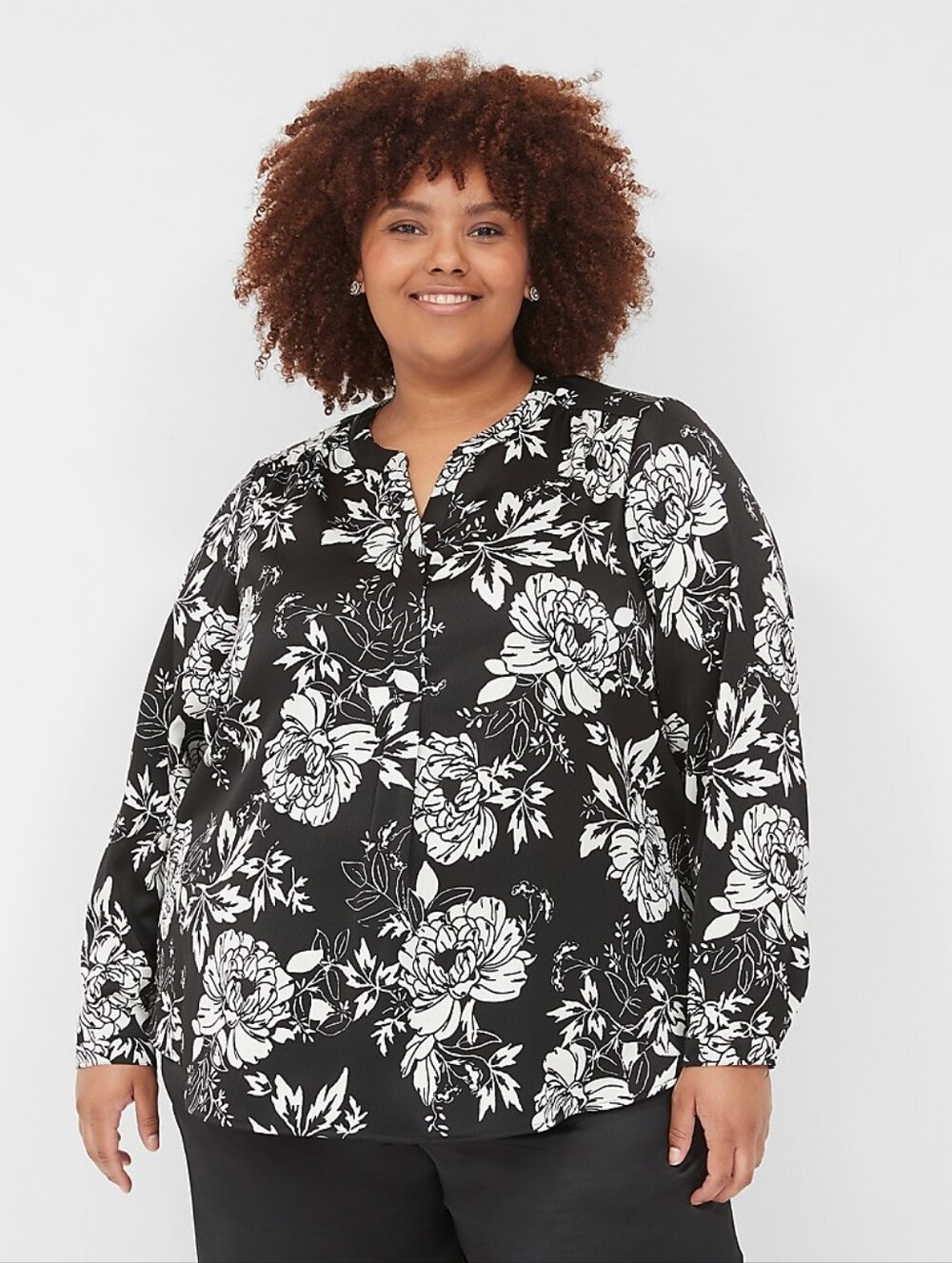 Lane Bryant Black and White Floral Swim Coverup Top